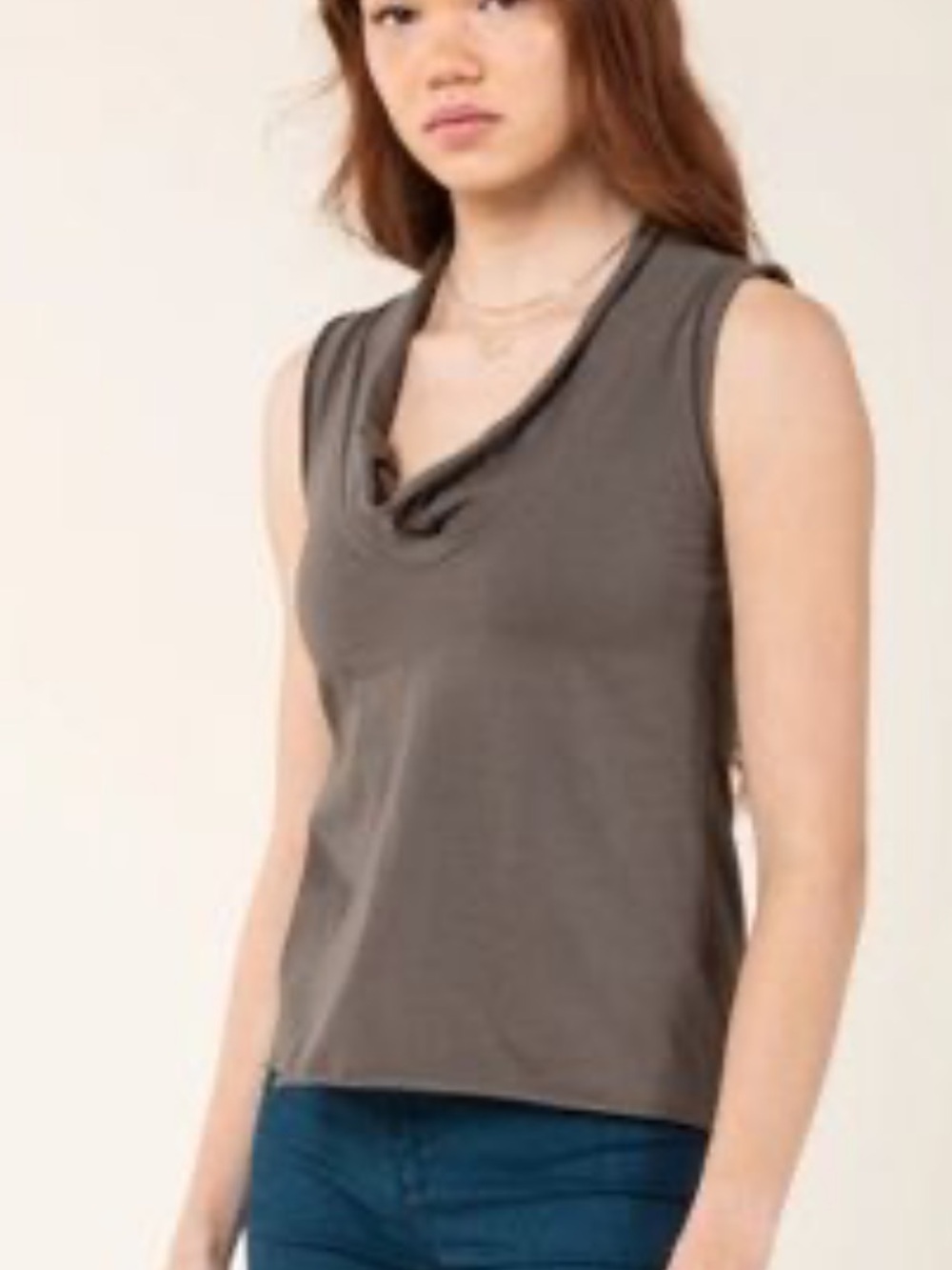Prairie Underground taupe cowl neck sleeveless top size L raw hem